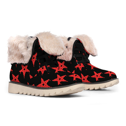 Bloody Satanic Pentagram Pattern Print Winter Boots