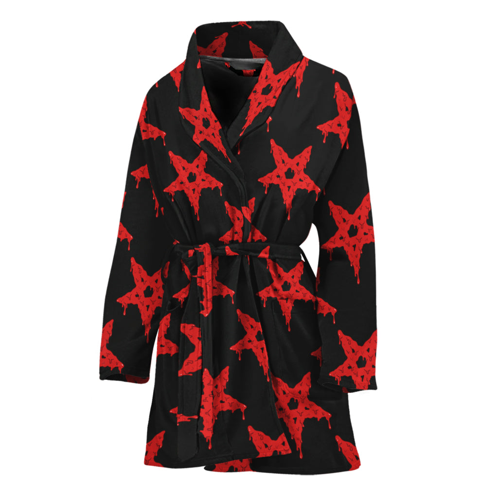 Bloody Satanic Pentagram Pattern Print Women's Bathrobe