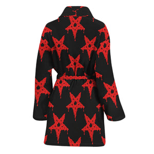 Bloody Satanic Pentagram Pattern Print Women's Bathrobe