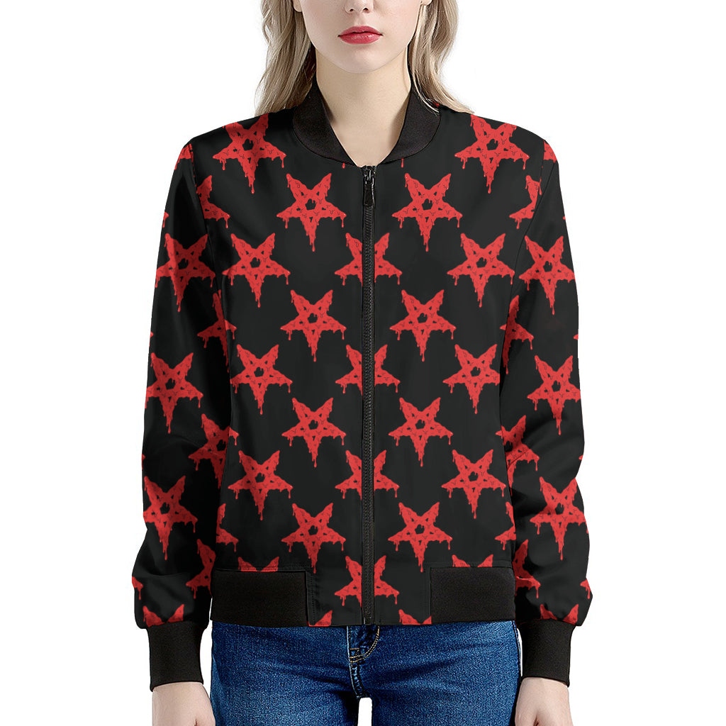 Bloody Satanic Pentagram Pattern Print Women's Bomber Jacket