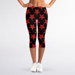 Bloody Satanic Pentagram Pattern Print Women's Capri Leggings