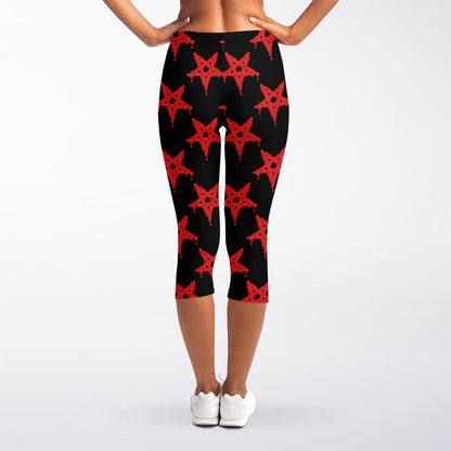 Bloody Satanic Pentagram Pattern Print Women's Capri Leggings