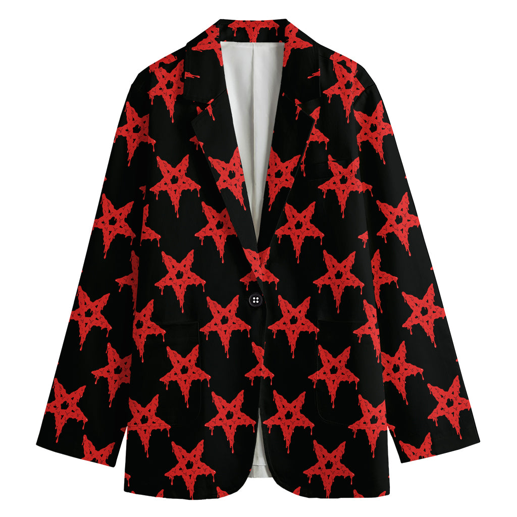 Bloody Satanic Pentagram Pattern Print Women's Cotton Blazer