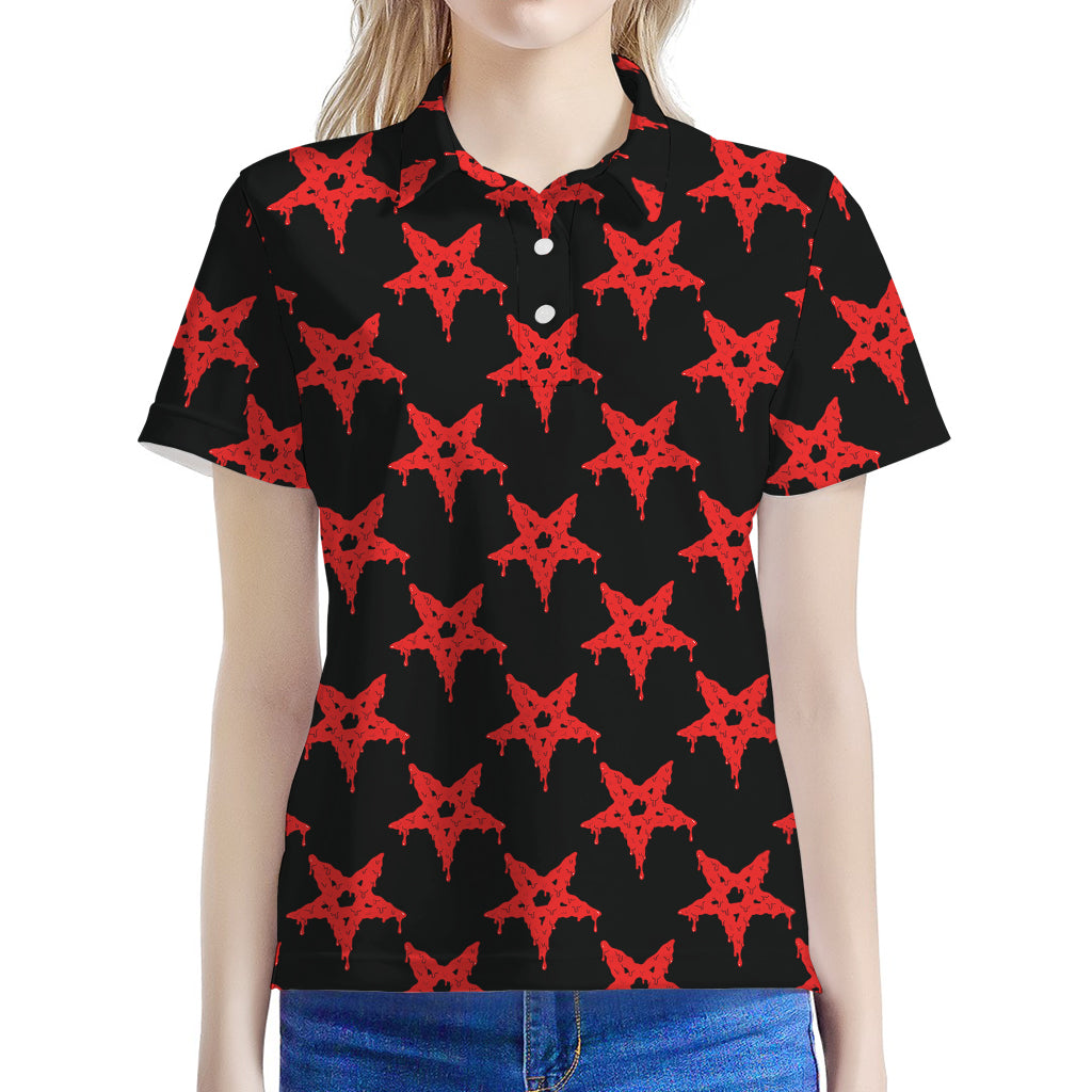 Bloody Satanic Pentagram Pattern Print Women's Polo Shirt