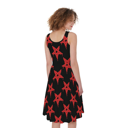 Bloody Satanic Pentagram Pattern Print Women's Sleeveless Dress
