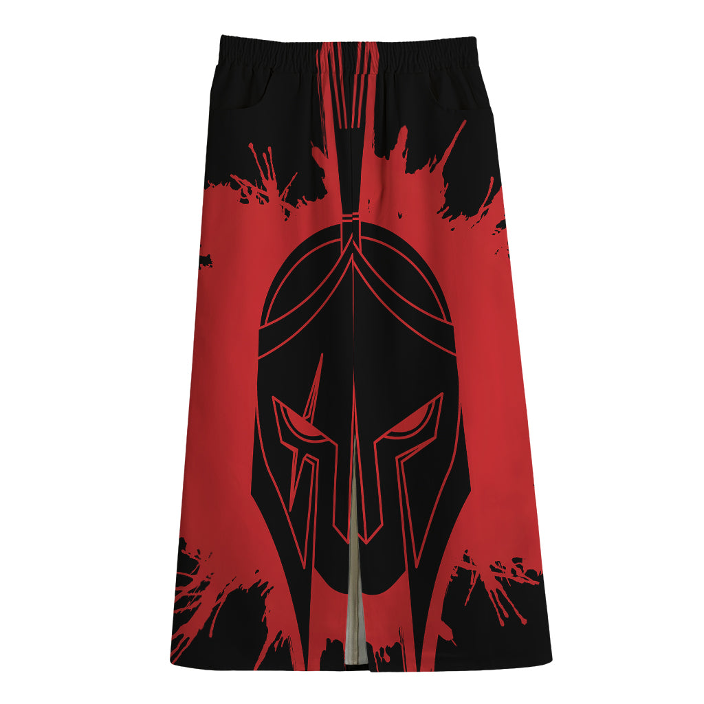 Bloody Spartan Warrior Print Cotton Front Slit Maxi Skirt