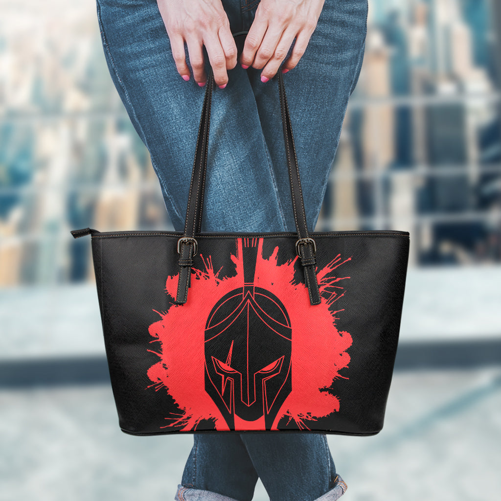 Bloody Spartan Warrior Print Leather Tote Bag