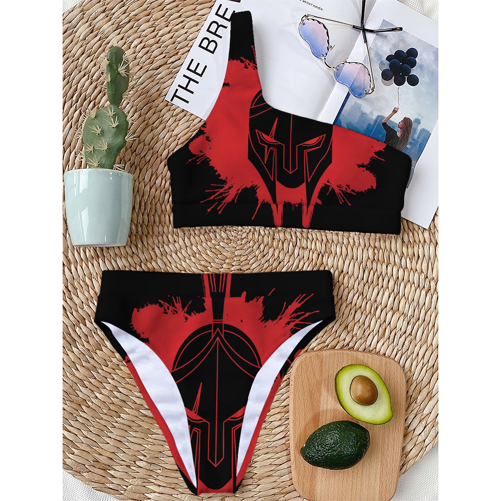 Bloody Spartan Warrior Print One Shoulder Bikini Top