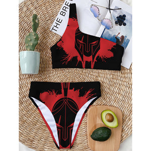 Bloody Spartan Warrior Print One Shoulder Bikini Top