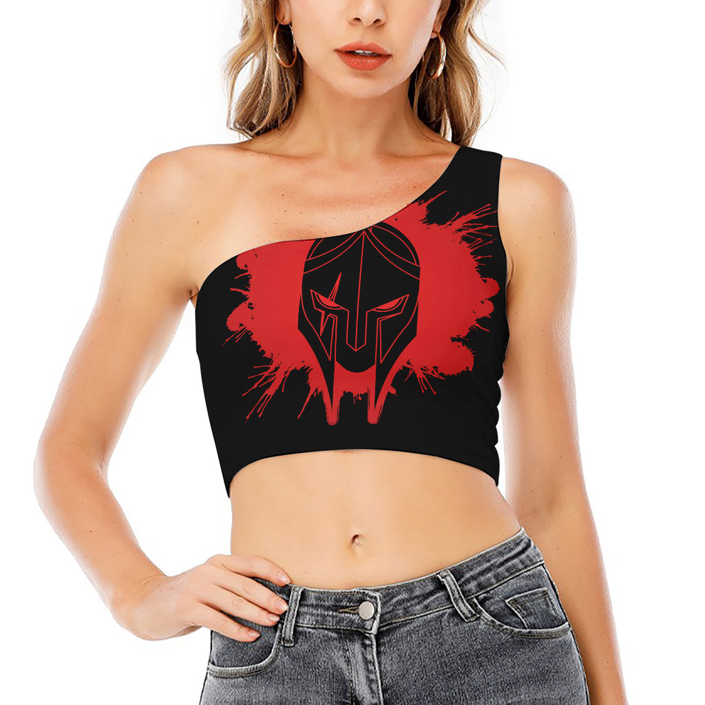 Bloody Spartan Warrior Print One Shoulder Crop Top