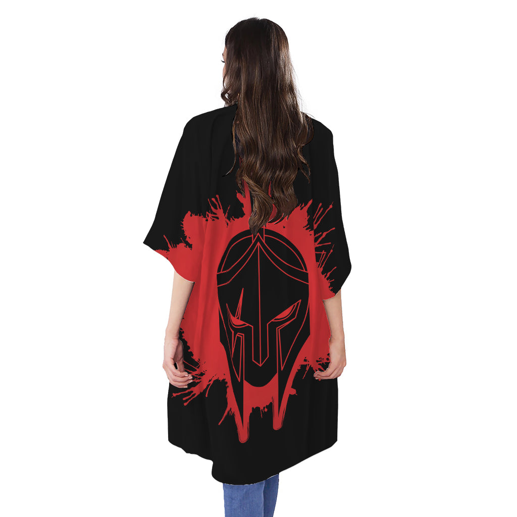 Bloody Spartan Warrior Print Open Front Beach Cover Up