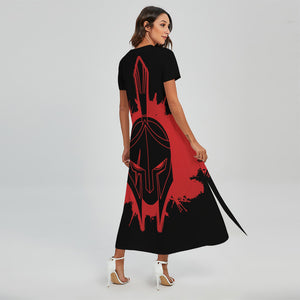 Bloody Spartan Warrior Print Short Sleeve Maxi Dress