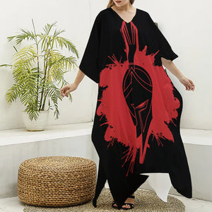 Bloody Spartan Warrior Print Silk V-Neck Kaftan Dress