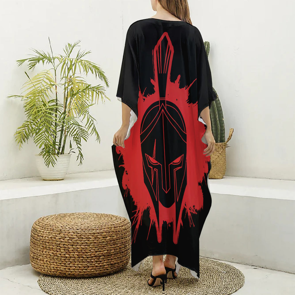 Bloody Spartan Warrior Print Silk V-Neck Kaftan Dress