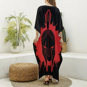 Bloody Spartan Warrior Print Silk V-Neck Kaftan Dress