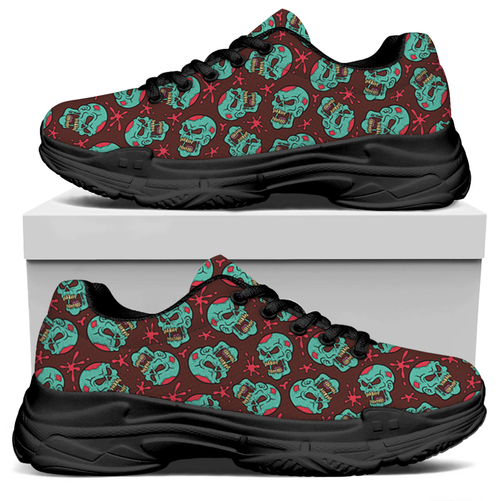 Bloody Zombie Pattern Print Black Chunky Shoes