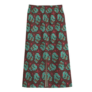 Bloody Zombie Pattern Print Cotton Front Slit Maxi Skirt