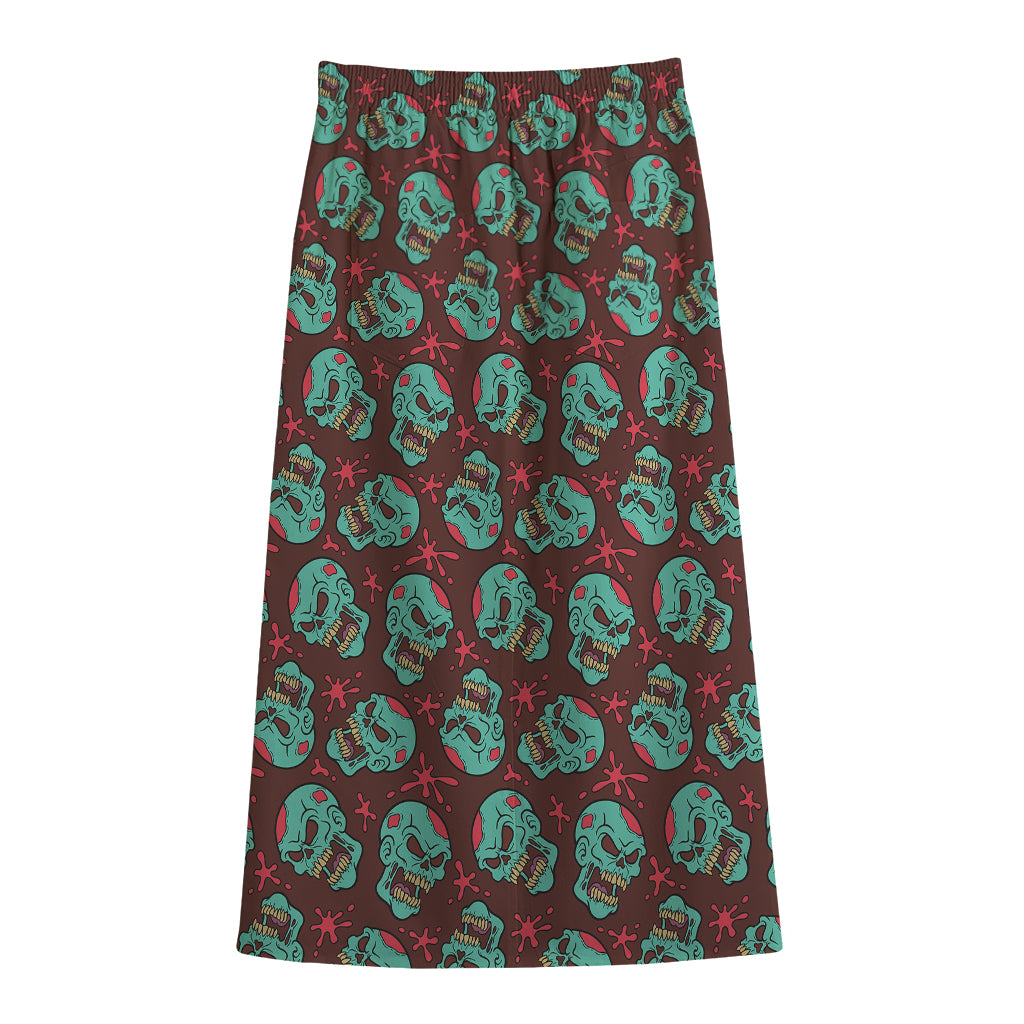 Bloody Zombie Pattern Print Cotton Front Slit Maxi Skirt