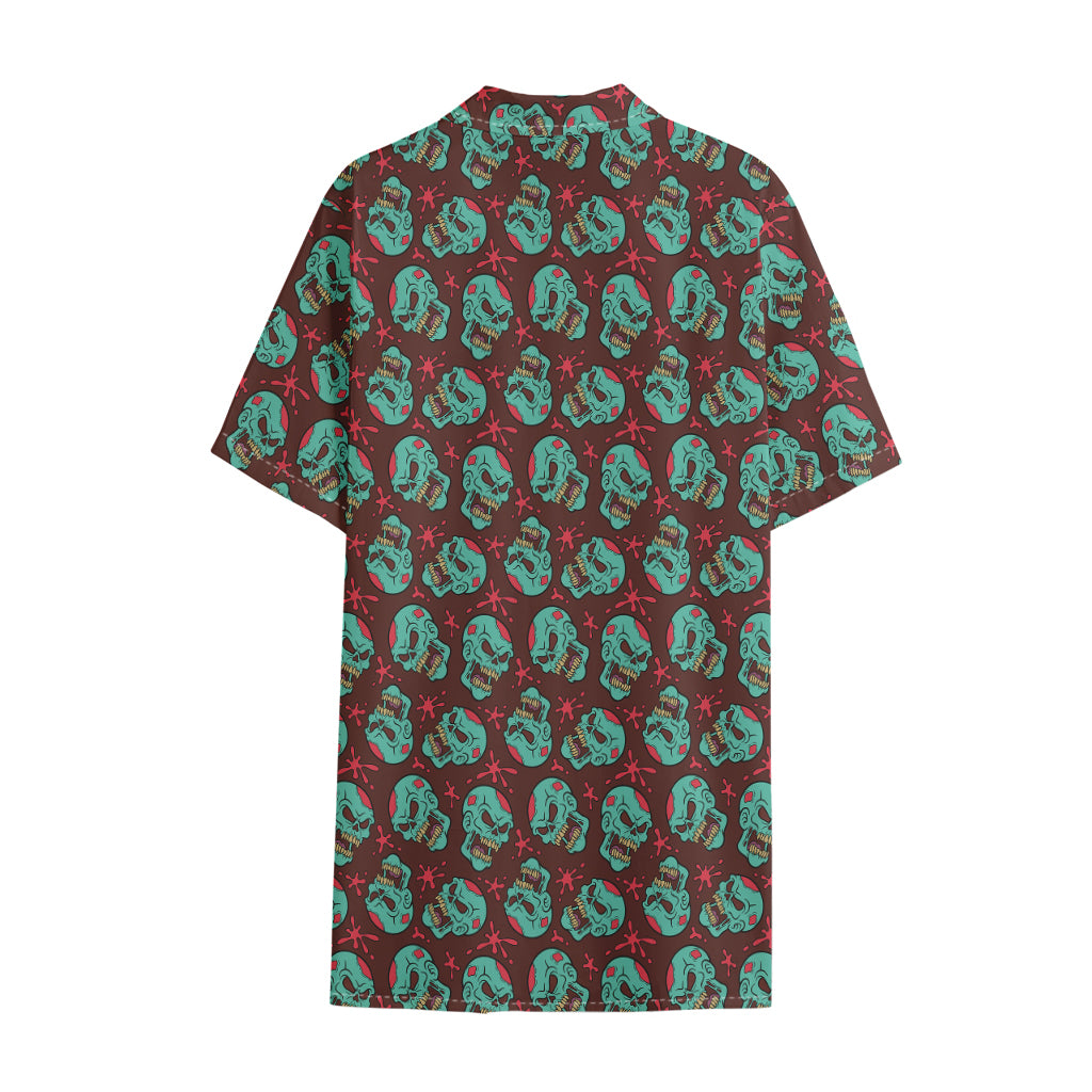 Bloody Zombie Pattern Print Cotton Hawaiian Shirt