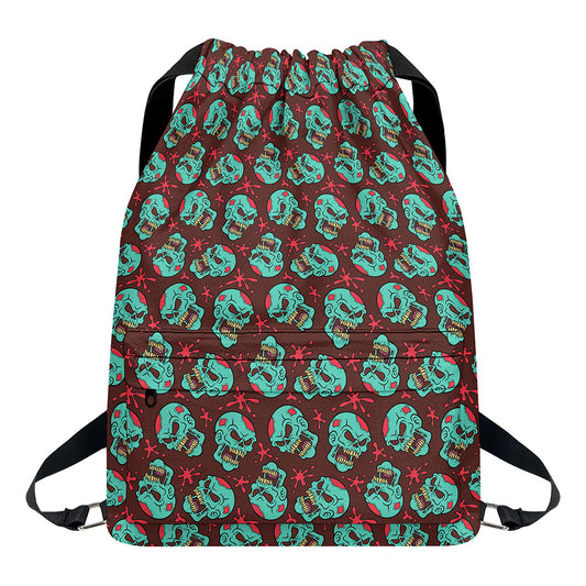 Bloody Zombie Pattern Print Drawstring Backpack