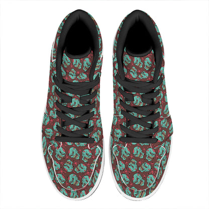 Bloody Zombie Pattern Print High Top Leather Sneakers