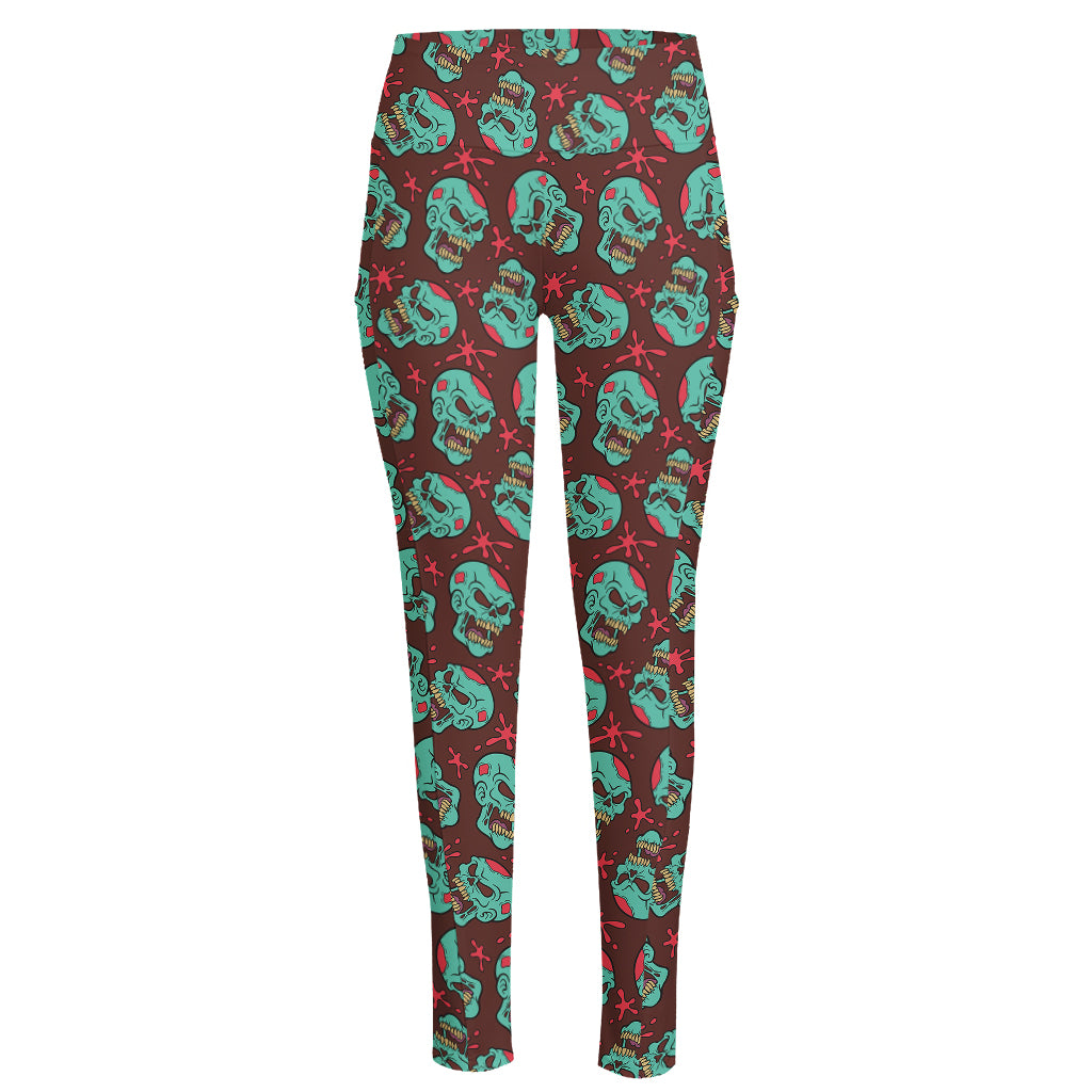 Bloody Zombie Pattern Print High-Waisted Pocket Leggings