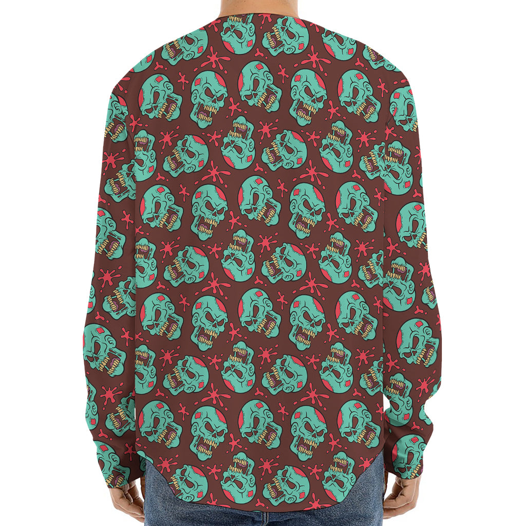 Bloody Zombie Pattern Print Long Sleeve Baseball Jersey