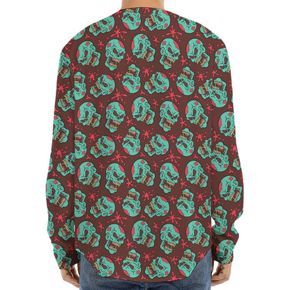 Bloody Zombie Pattern Print Long Sleeve Baseball Jersey