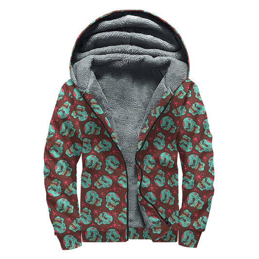Bloody Zombie Pattern Print Sherpa Lined Zip Up Hoodie