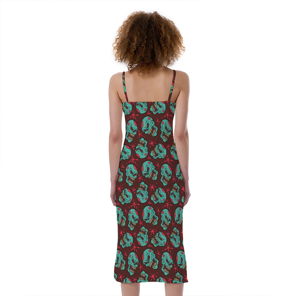 Bloody Zombie Pattern Print Slim Fit Midi Cami Dress