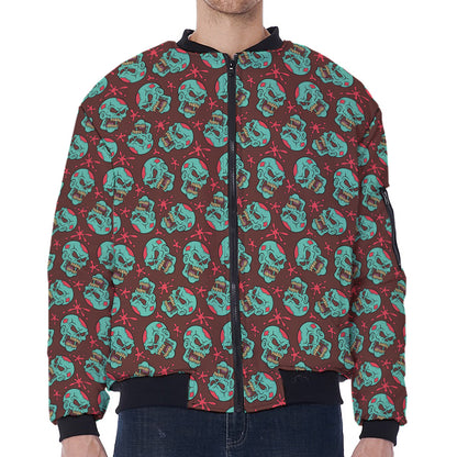Bloody Zombie Pattern Print Zip Sleeve Bomber Jacket
