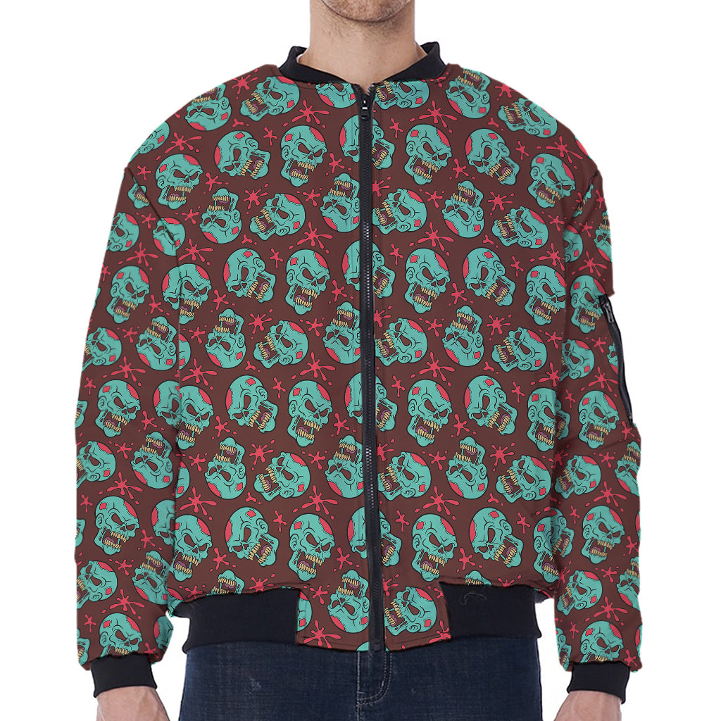 Bloody Zombie Pattern Print Zip Sleeve Bomber Jacket