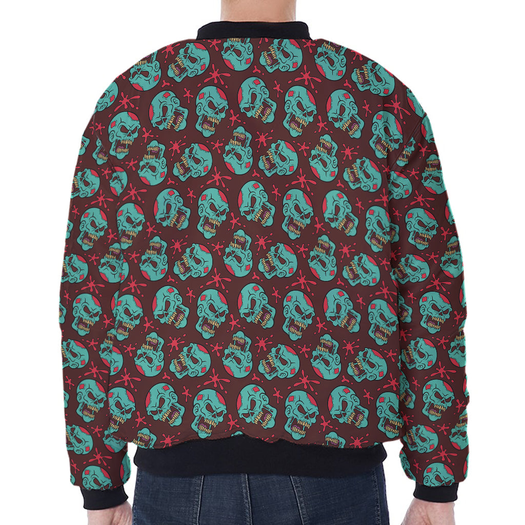 Bloody Zombie Pattern Print Zip Sleeve Bomber Jacket