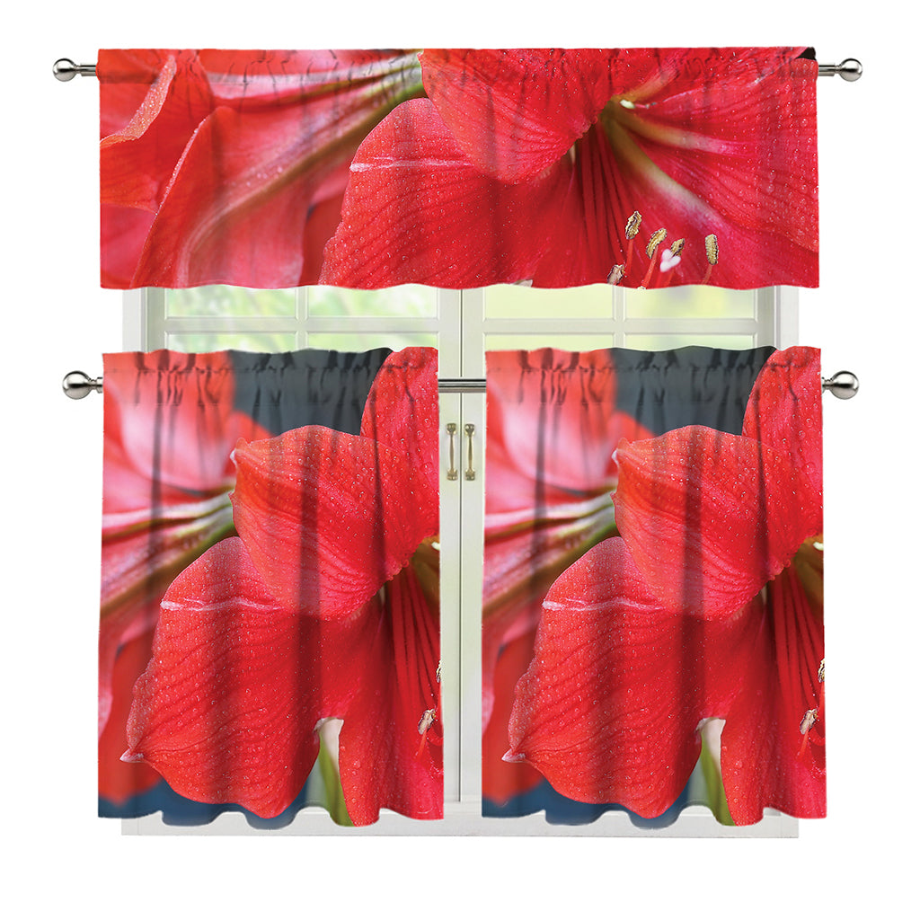 Blooming Amaryllis Print 3 Piece Kitchen Curtains
