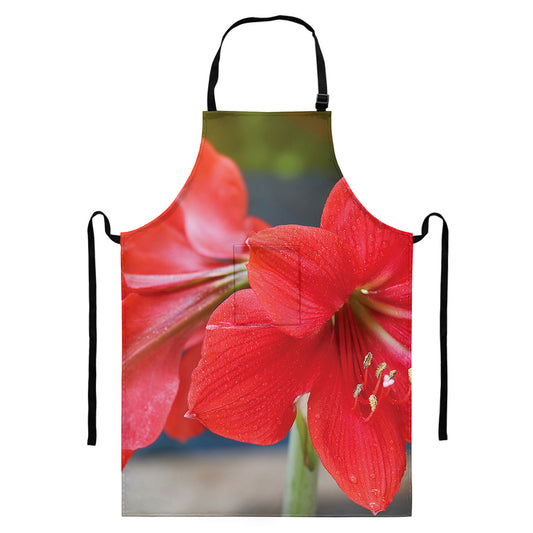 Blooming Amaryllis Print Bib Apron With Pocket