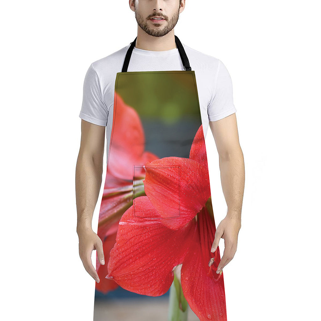 Blooming Amaryllis Print Bib Apron With Pocket