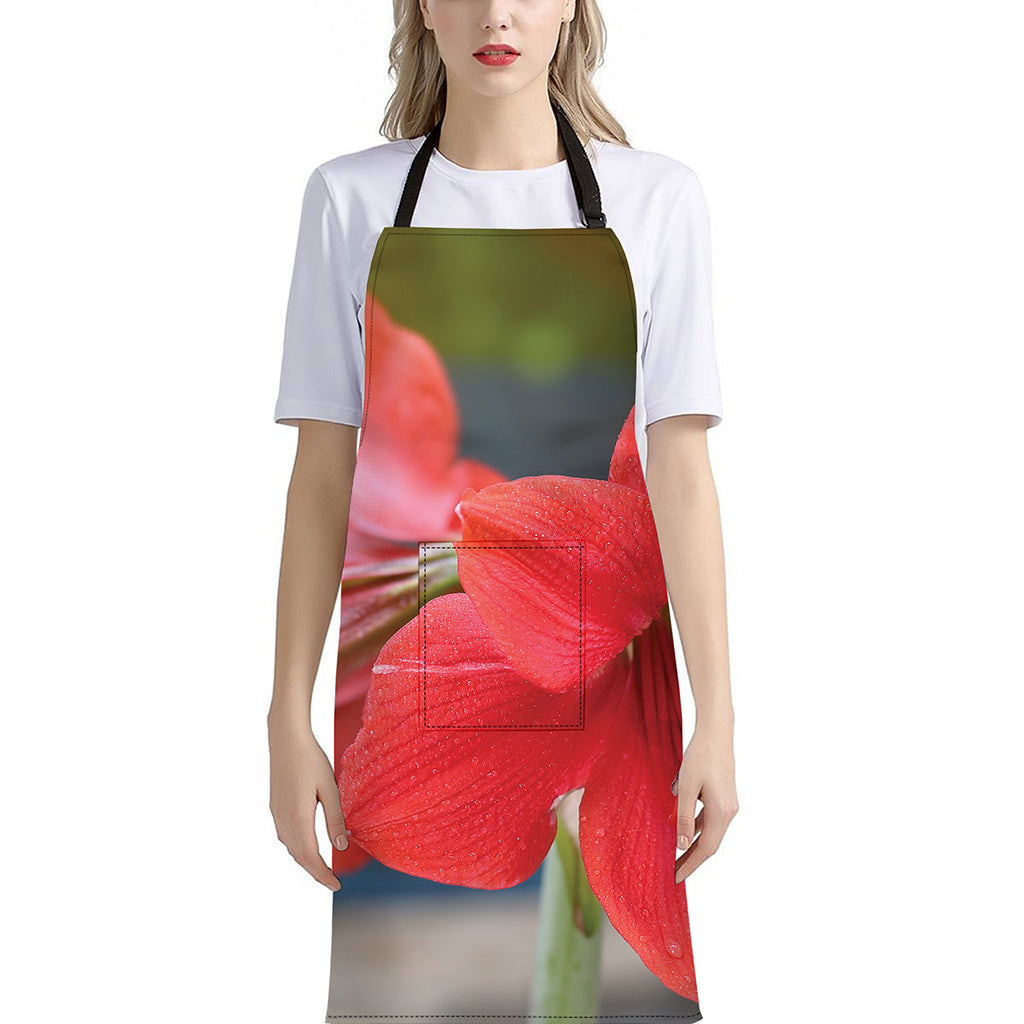 Blooming Amaryllis Print Bib Apron With Pocket