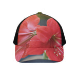 Blooming Amaryllis Print Black Mesh Trucker Cap