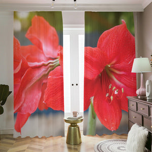 Blooming Amaryllis Print Blackout Pencil Pleat Curtains