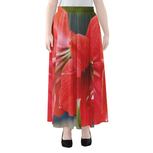 Blooming Amaryllis Print Chiffon Maxi Skirt