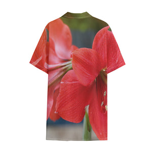 Blooming Amaryllis Print Cotton Hawaiian Shirt