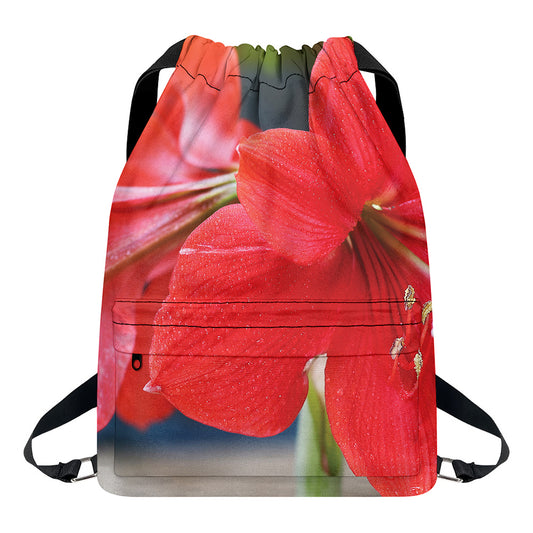 Blooming Amaryllis Print Drawstring Backpack