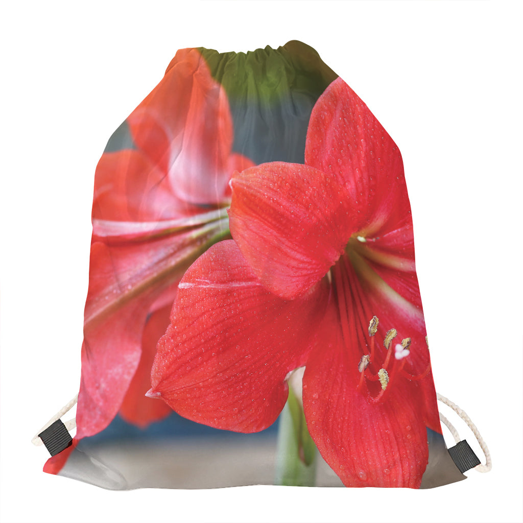 Blooming Amaryllis Print Drawstring Bag