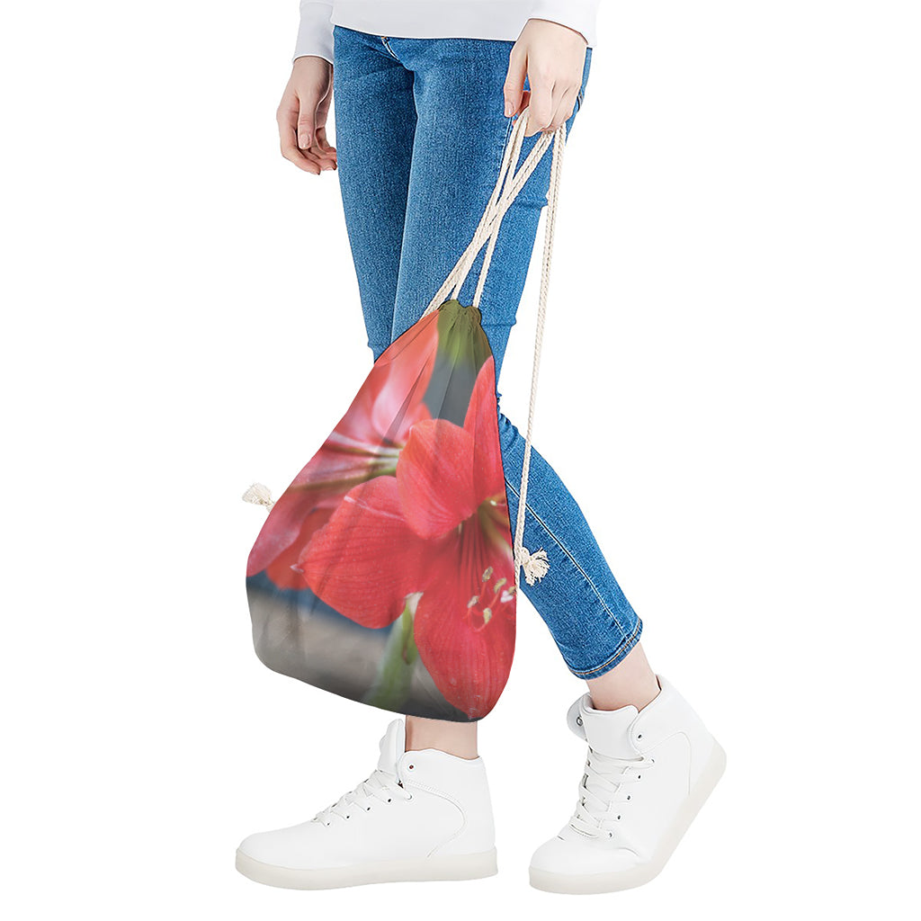 Blooming Amaryllis Print Drawstring Bag