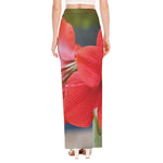 Blooming Amaryllis Print High Slit Maxi Skirt