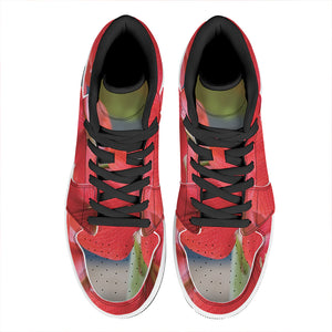 Blooming Amaryllis Print High Top Leather Sneakers