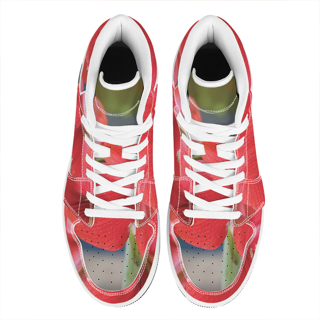 Blooming Amaryllis Print High Top Leather Sneakers