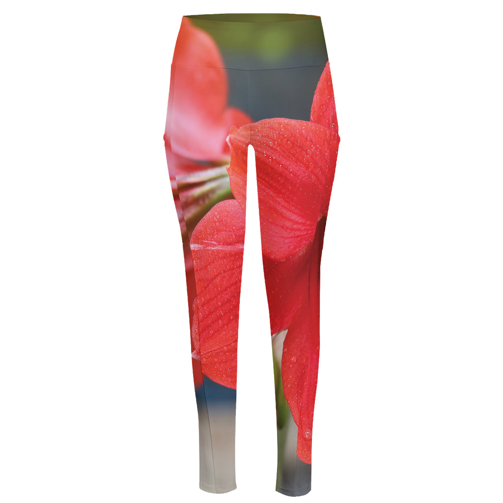 Blooming Amaryllis Print High-Waisted Pocket Leggings