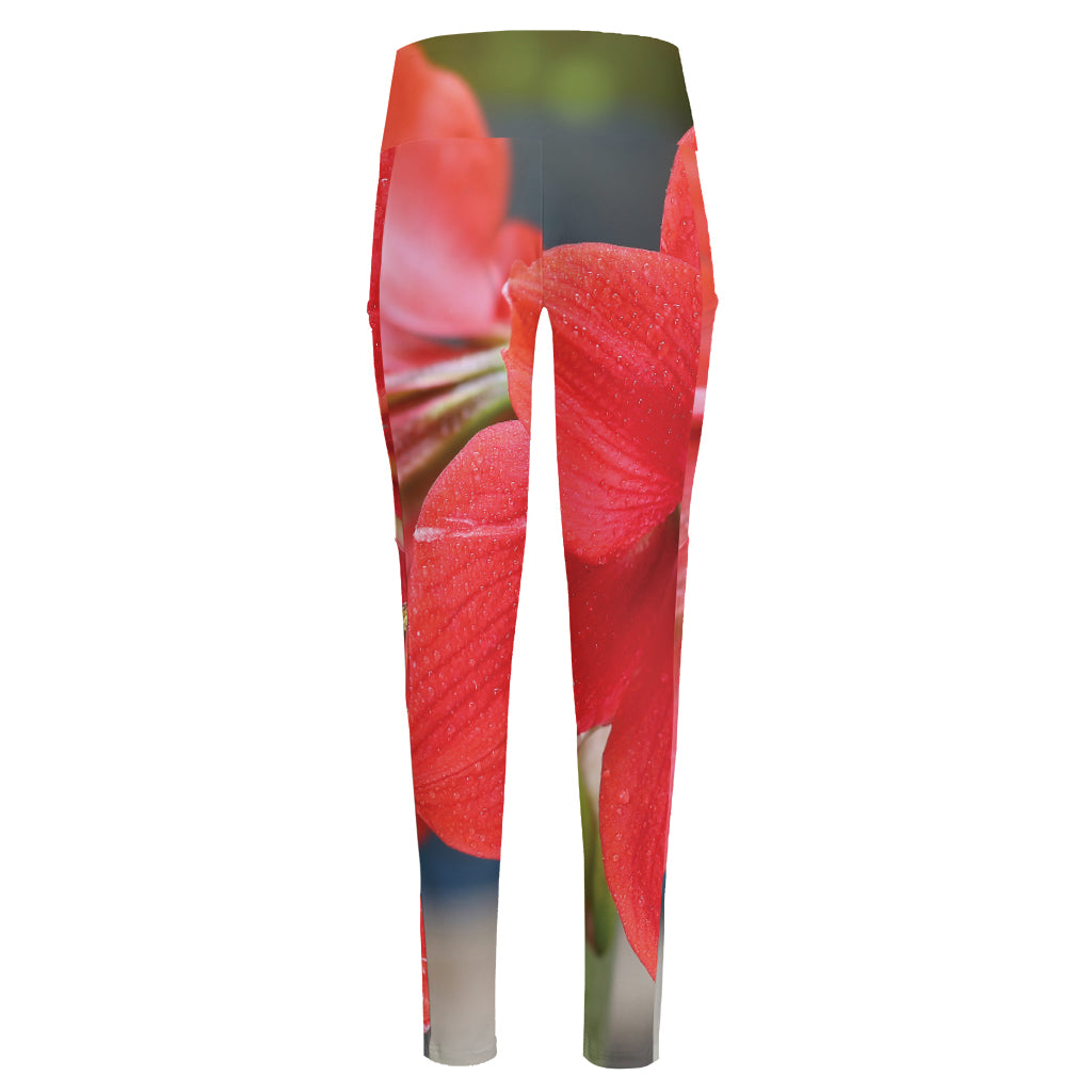 Blooming Amaryllis Print High-Waisted Pocket Leggings