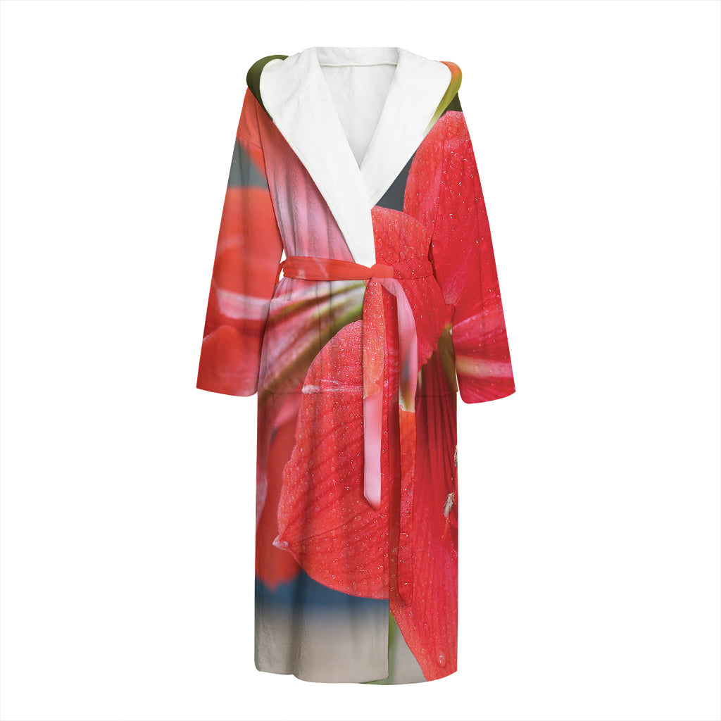 Blooming Amaryllis Print Hooded Bathrobe